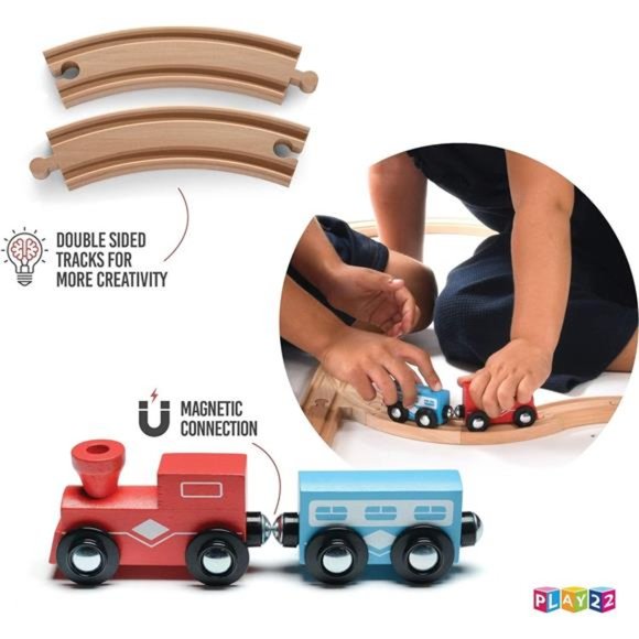 Wooden Train Tracks - 52 PCS + 2 Bonus Car Toy Trains - for Kids is Compatible - Picture 3 of 6